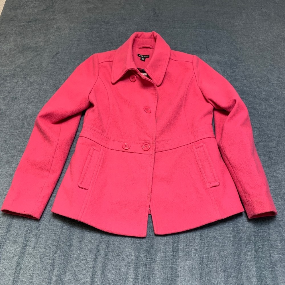 George Pea Coat Girls XL 14-16 Fuchsia Sizzle Stretch Double Breasted Outdoor